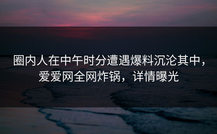 圈内人在中午时分遭遇爆料沉沦其中，爱爱网全网炸锅，详情曝光